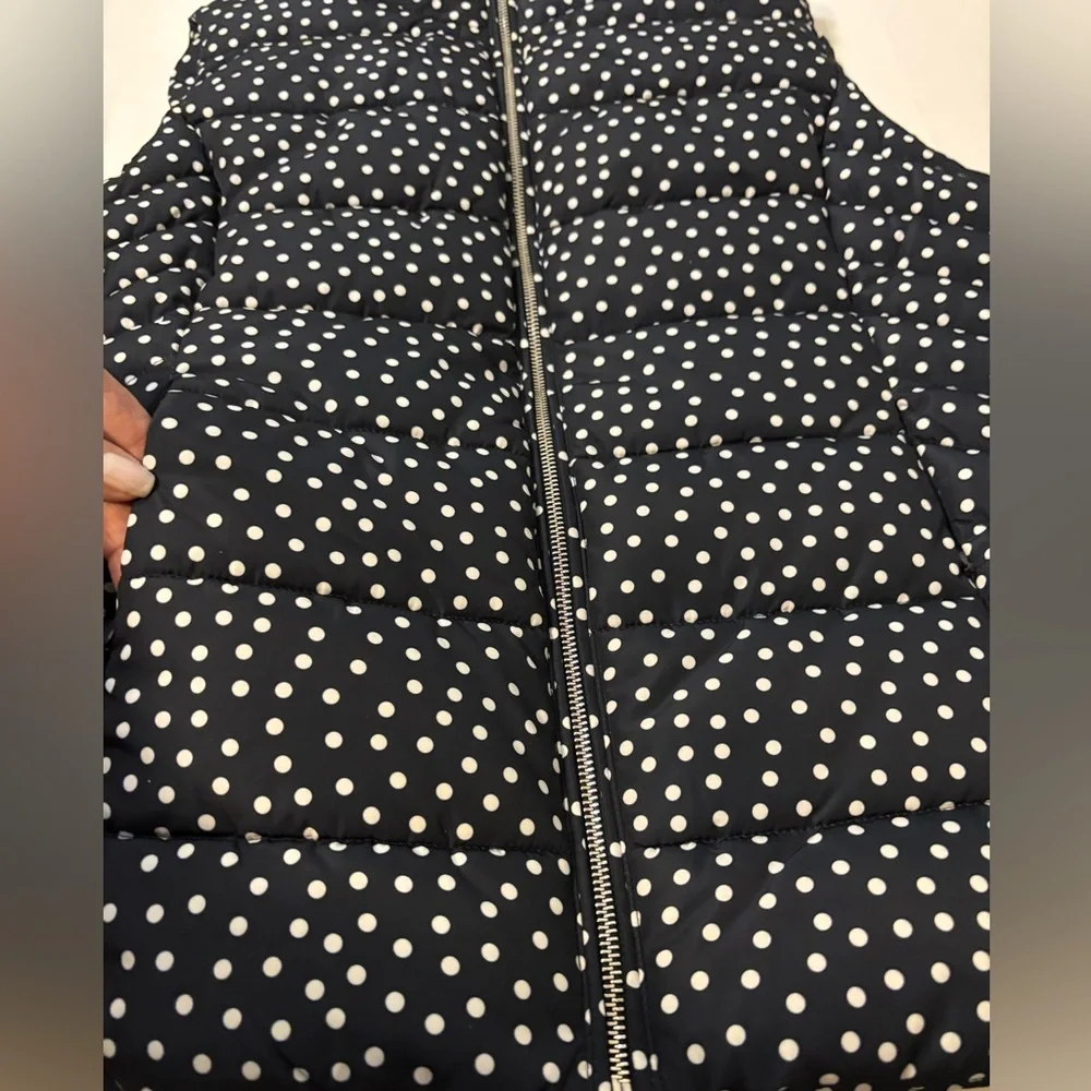 NEW WOMENS TOMMY HILFIGER NAVY BLUE AND WHITE POLKA DOT PUFFER VEST SZ L - Picture 13 of 15